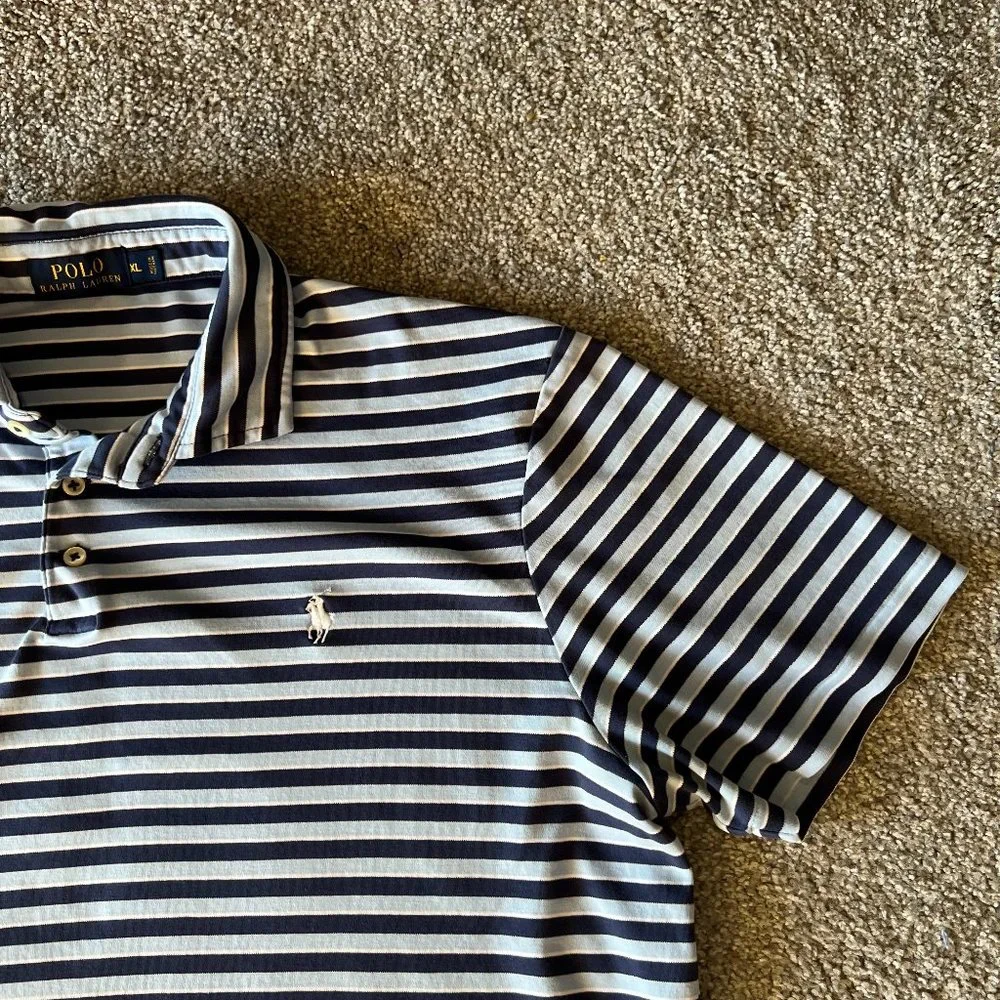 Ralph Lauren polo shirt‎ mens XL blue stripes pony preppy golf casual summer